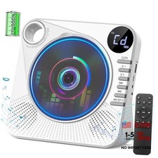 4000mAh Recheageable Portable CD Player with Bluetooth, Desktop CD Milky White