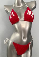 PINK Victoria's Secret Swim Bikini Set Red Logo Triangle String Cheeky Nwt