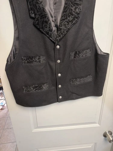 Wah Maker Men’s Black Western Wool Paisley Vest Size XL image 2