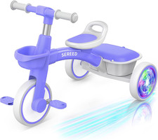 Colorful Lighting Toddler Tricycle for 2-5 Years Old Boys Girls, Adjustable Seat
