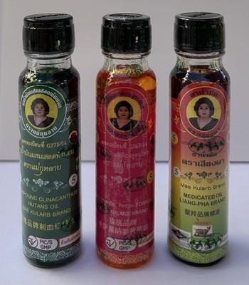 3 x 20 ml. Mae Kularb grünes/gelbes/braunes  Brand Oil  Thai Massage Oil