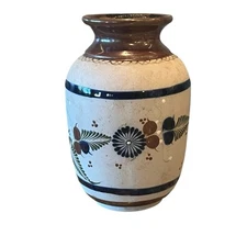 Tonala Vase Mexican Folk Art Pottery Sandstone Floral Signed