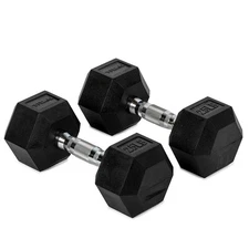 Titan Fitness 25 LB Pair Free Weights, Black Rubber Coated Hex Dumbbell