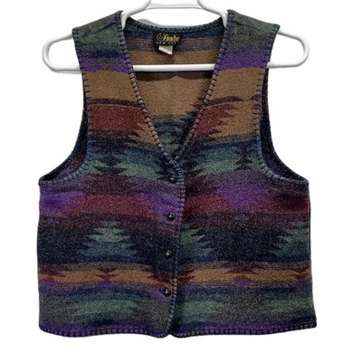 Vintage David Paul Aztec Western Cotton Blend Multicolor Womens Vest Large