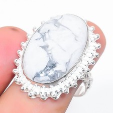 Natural Howlite Gemstone 925 Sterling Silver Jewelry Ring Size 8.5 US