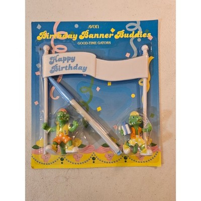 Vintage Avon Birthday Banner Buddies Good Time Gators party cake topper set NOS