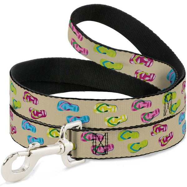 "Dog Leash Tropical Flip Flops Tan/Multi Color Narrow 0.5\" (Us Import)"-image