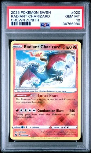 2023 POKEMON SWORD & SHIELD CROWN ZENITH #020 RADIANT CHARIZARD PSA 10