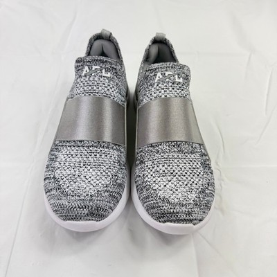 APL TechLoom Bliss Womens 7.5 Running Shoes Black White Silver Slip On Sneakers