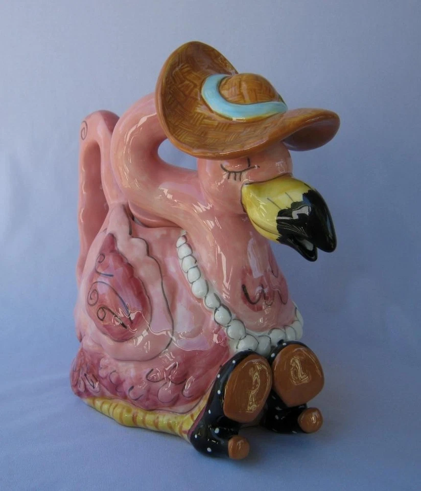 Tetera de cerámica rosa Blue Sky Clayworks Heather Goldminc PRECIOUS FLAMENCO Foto 2 de 4