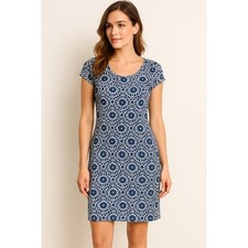 T By Talbots Womens Dress Floral Print Stretch Cotton Blend Blue White Size XS