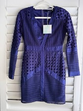 Missguided Deep Purple Lace-Panel Long Sleeve Bodycon Dress