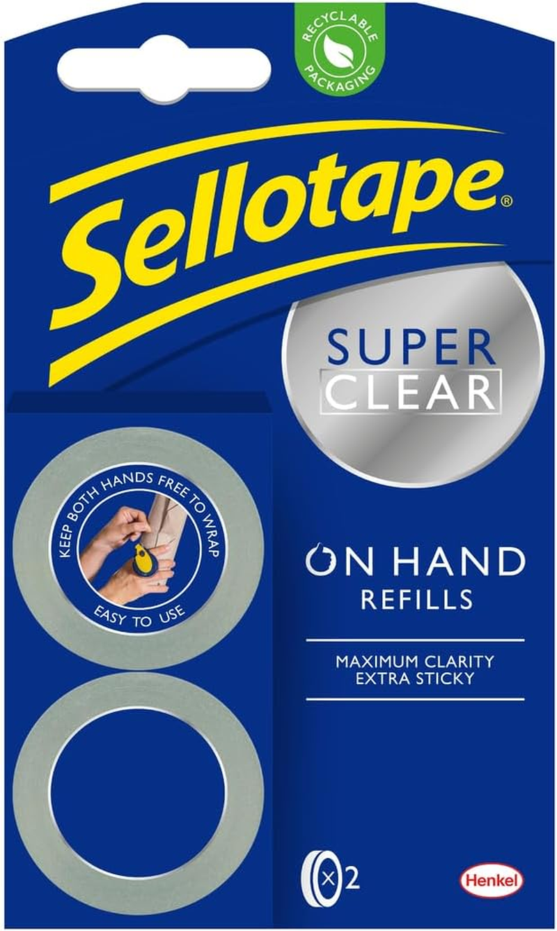 Sellotape On-Hand Refills 18mm x 15m Extra Strong Clear Tape Pack of 2 Crafts