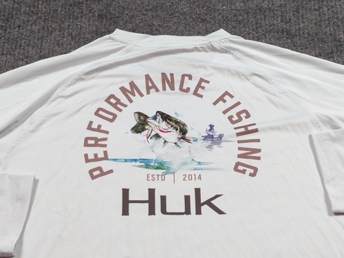 Huk Shirt Mens 2XL Blue Performance Fishing Long Sleeve Stretch Vented Fish - Picture 2 of 8