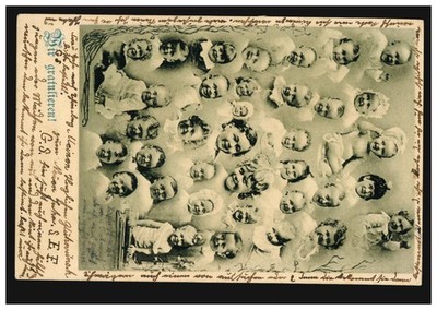 Kids Photo Postcard: Congratulations! Lots of Laughing Children's Heads, 1906