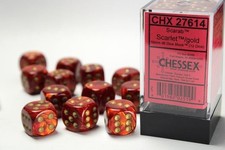 Chessex: Scarab Scarlet/Gold 16mm d6 Dice Block 12 Dice 