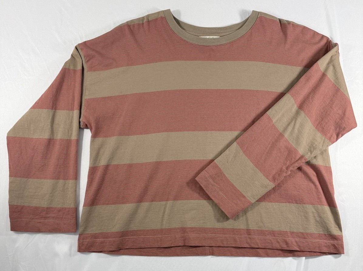 Madewell Women’s Striped Long Sleeve Top Size Large Red Beige Soft Knit