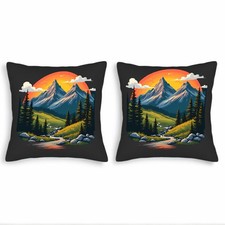 Serene Mountain Landscape Throw Pillow Covers - Set of 2 18x18in Cushion Cases