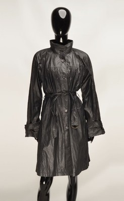 Vintage Strenesse Blue Women's 90's Black Glam Mob Wife Trench Coat Size 38