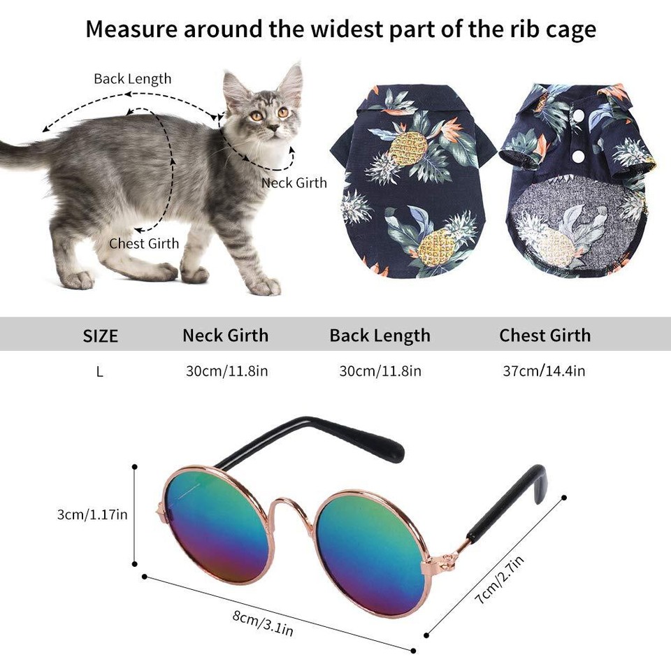 3PCS Cool Cat Dog Costume Fashion Metal Pet Dog Collar Cat Sunglasses