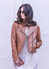 Women's Premium Leather Zipped Biker Jacket Red Brown Black Zipped Ladies