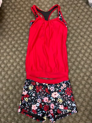 Women NWT. YONIQUE red / multicolored two piece swim suit. Size XS