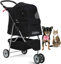 Pet Stroller Jogger Cat Dog Cage 3 Wheels Stroller Travel Folding Carrier Stroll