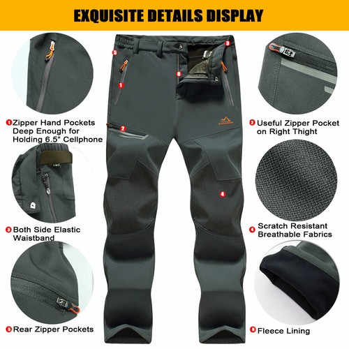 Winter Warm Fleece Pants Men's Hiking Pants Waterproof Windproof Warm Trousers - Picture 31 of 40