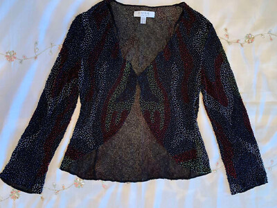 Women's Unique DUSK Belinda Ch'ng Black Colorful Beadwork Shiny Shirt Cape