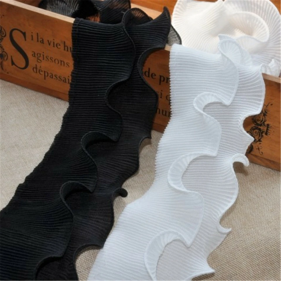 5 Yard Ruffle Chiffon Lace Trim Pleated Ribbon Collar Skirt Hem DIY Sewing Craft - Image 2 of 3