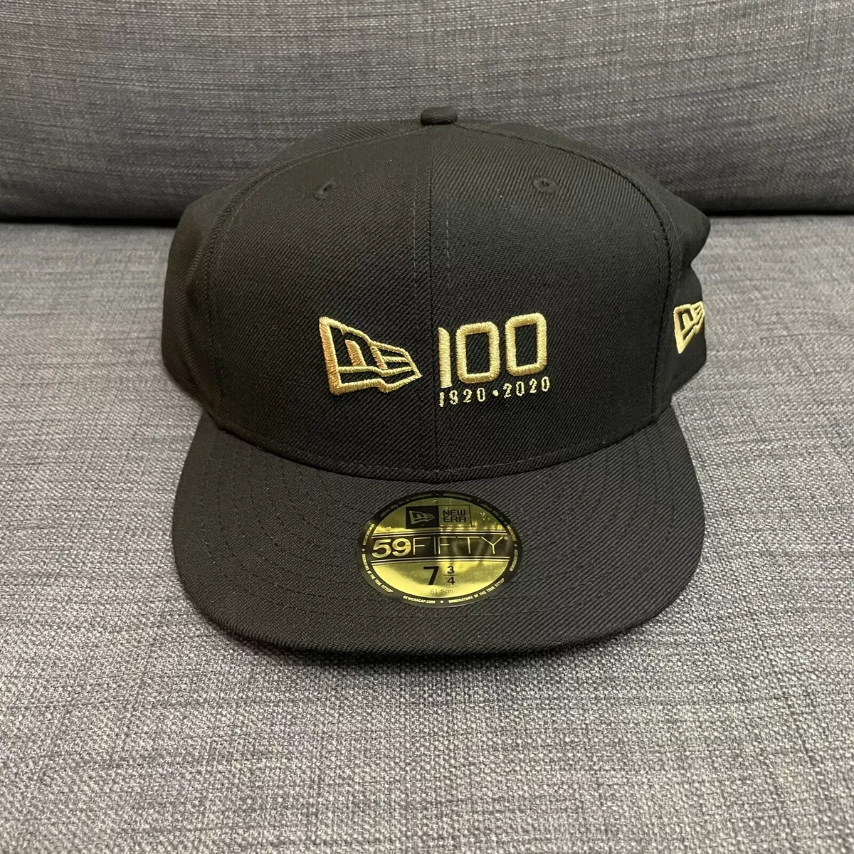 New Era Logo 100th Anniversary Black / Gold 59Fifty Fitted Hat 7 3/4 NEW