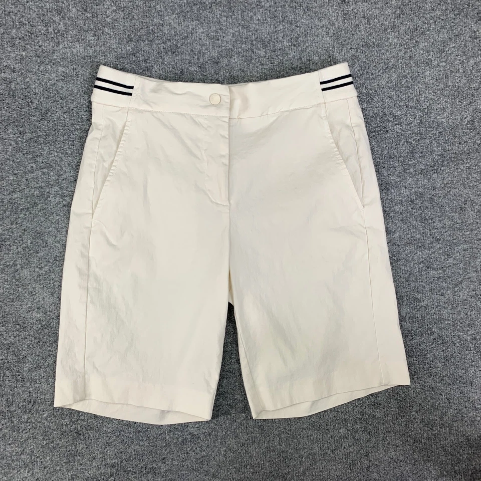 Pantalones Cortos J McLaughlin Para Mujer 2 Marfil Rayas Cintura Cremallera Mosca Bermudas Preppy Golf Foto 2 de 4