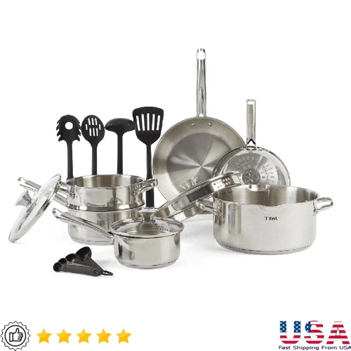 14 Piece Stainless Steel Cookware Set Straining Lids Induction Base Easy Clean