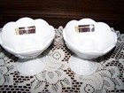 SET LOT OF 2 MILK GLASS PEDESTAL CANDLE HOLDERS w/ GRAPES & VINE SCALLOPED EDGES — photo 1