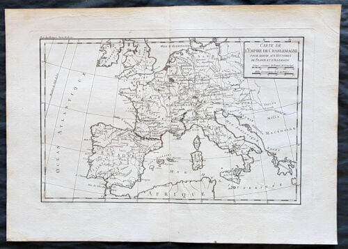 1769 D Anville Duża antyczna mapa Imperium Karola Wielkiego, Europa Zachodnia - Zdjęcie 1 z 2