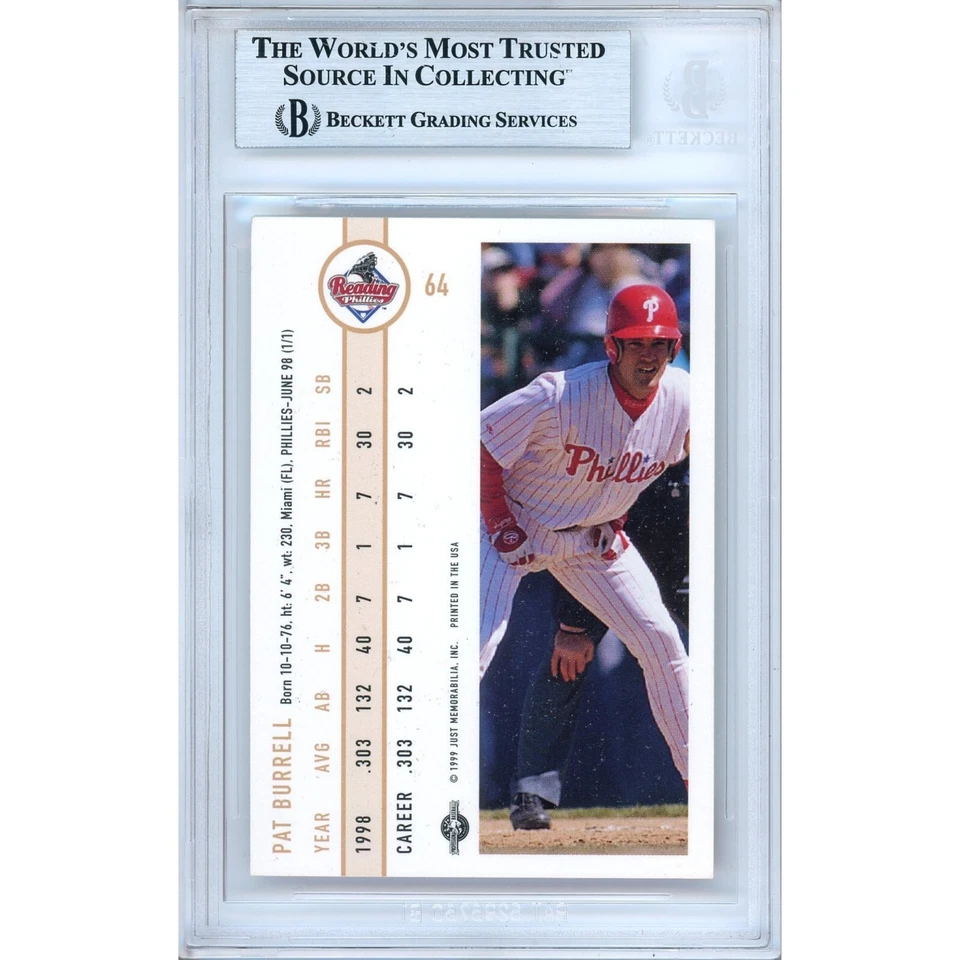 Pat Burrell Signed 1999 Just Minors #64 Beckett BAS Slabbed Phillies MLB Auto - Image 2 of 4
