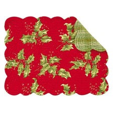 6 Holly Red Cotton Quilted Reversible Placemats