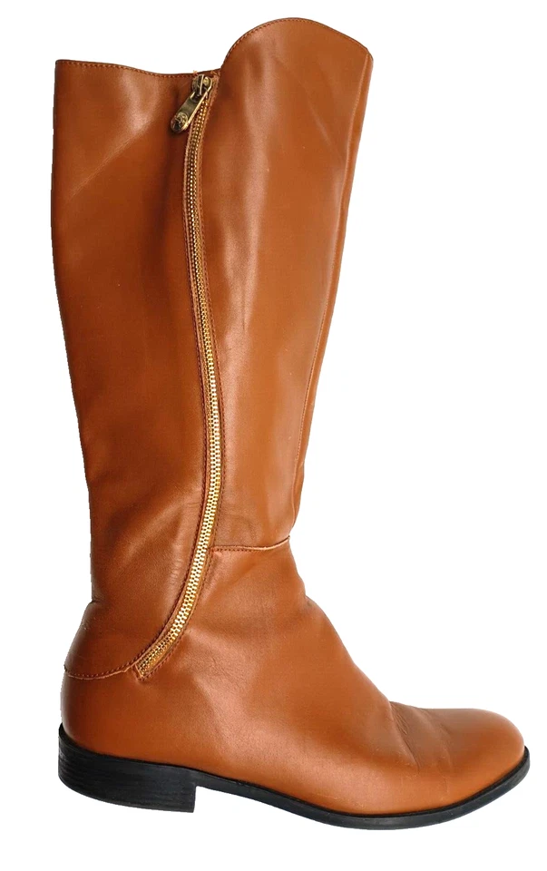 Botas Tahari Mujer Marrón 9.5M Cuero Planas Doble Lateral Cremallera Hasta la Rodilla Billings Foto 2 de 4