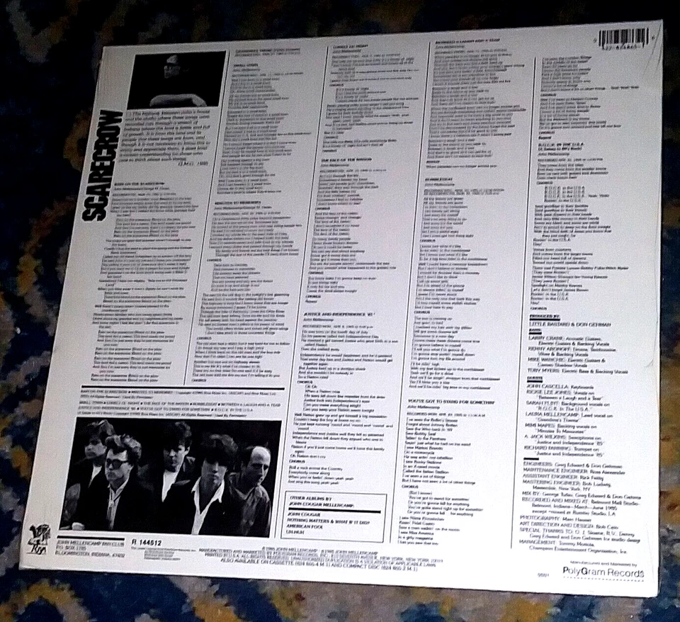 SCARECROW / JOHN MELLENCAMP 1985 RIVA LP 824 865-1 M-1 **Still Sealed** - Image 2 of 2