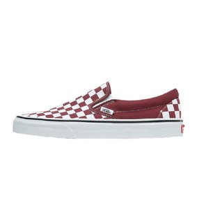 maroon checkerboard slip on vans