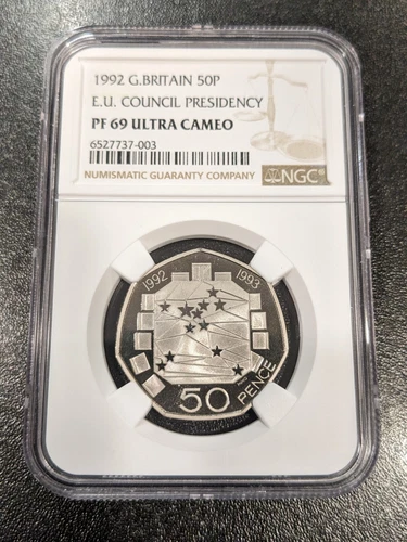 1992 PF 69 Ultra Cameo Great Britain Proof 50 Pence EU Council Presidency NGC