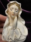 Vintage ARTMARK MADONNA VIRGIN MARY PRAYING WHITE GOLD CANDLE HOLDER VASE JAPAN — photo 2
