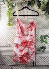 Pretty Little Thing Red Tie Dye Ruched Strap Bodycon Dress Size 8 NEW