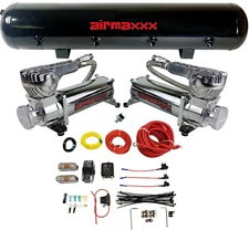 airmaxxx Dual 580 Chrome Compressors w/5 Gallon Steel Tank & Wiring Kit
