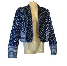 Quilted Reversible Paisley Jacket Cropped Cottagecore Bohemian Floral Pink Blue