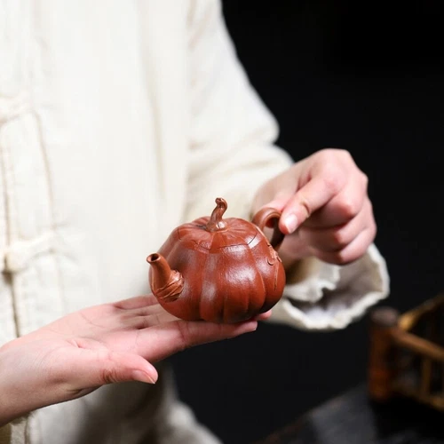 150ml Full Handmade Tea Pot Pumpkin Design Real Yixing Zisha Dahongpao Clay Pot - Picture 11 of 13