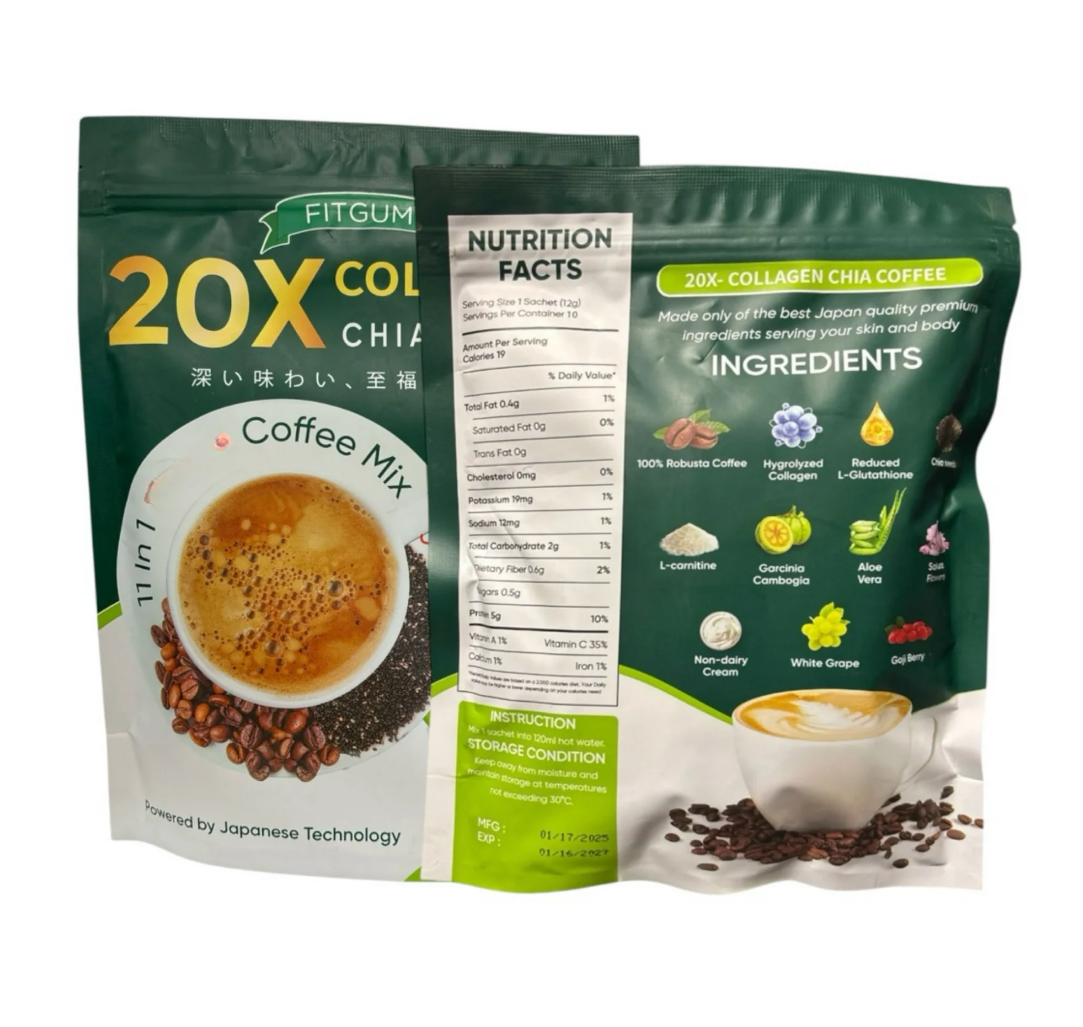 FITGUM 20X Collagen Chia Coffee - 11 in 1 Coffee Mix | eBay