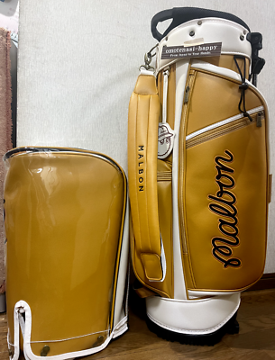 MALBON GOLF Caddy Bag mustard yellow pvc leather 2 hood covers 3.6