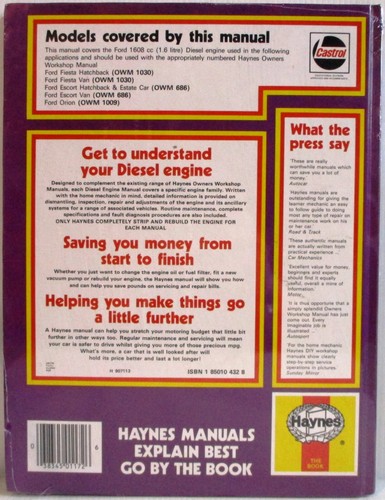 Haynes - Ford Diesel Engine 1984A 1987 ~ Propietario Manual de Taller ~ Usado - Imagen 2 de 7
