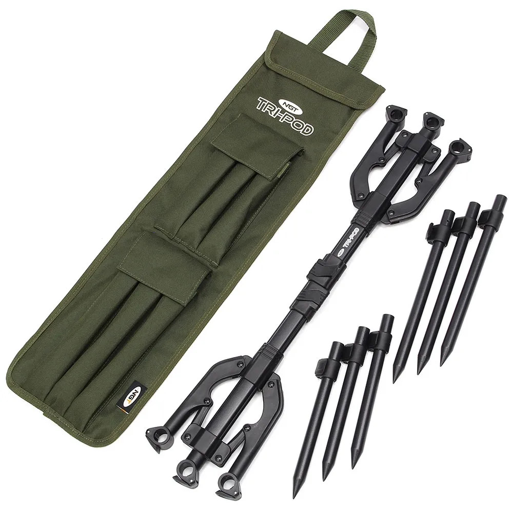 NGT 3 Rod Pod and Wireless Alarm Set Receiver Carp Fishing TRI-POD Carry Case